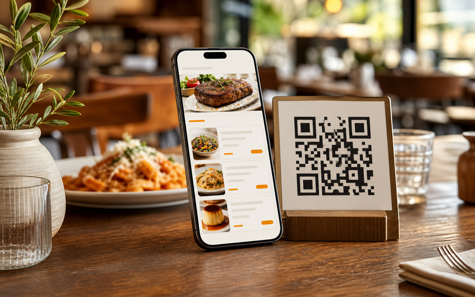 Menú digital QR en la mesa de un restaurante
